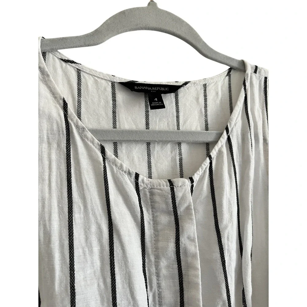 BR Women's Striped‎ White Wide Leg  Button Tie Front Cotton Jumpsuit 6